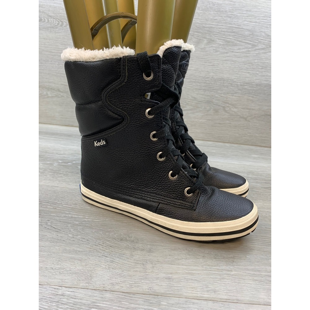 Keds Women's Black Leather Faux Fur Lined Winter Boot 8.5 Casual Shoes